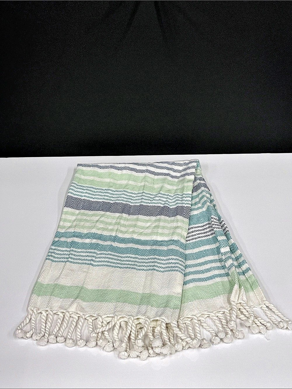 Now Designs Set of 2 Cotton Woven Tea Towels 31x17 Fringed Teal Green Chevron